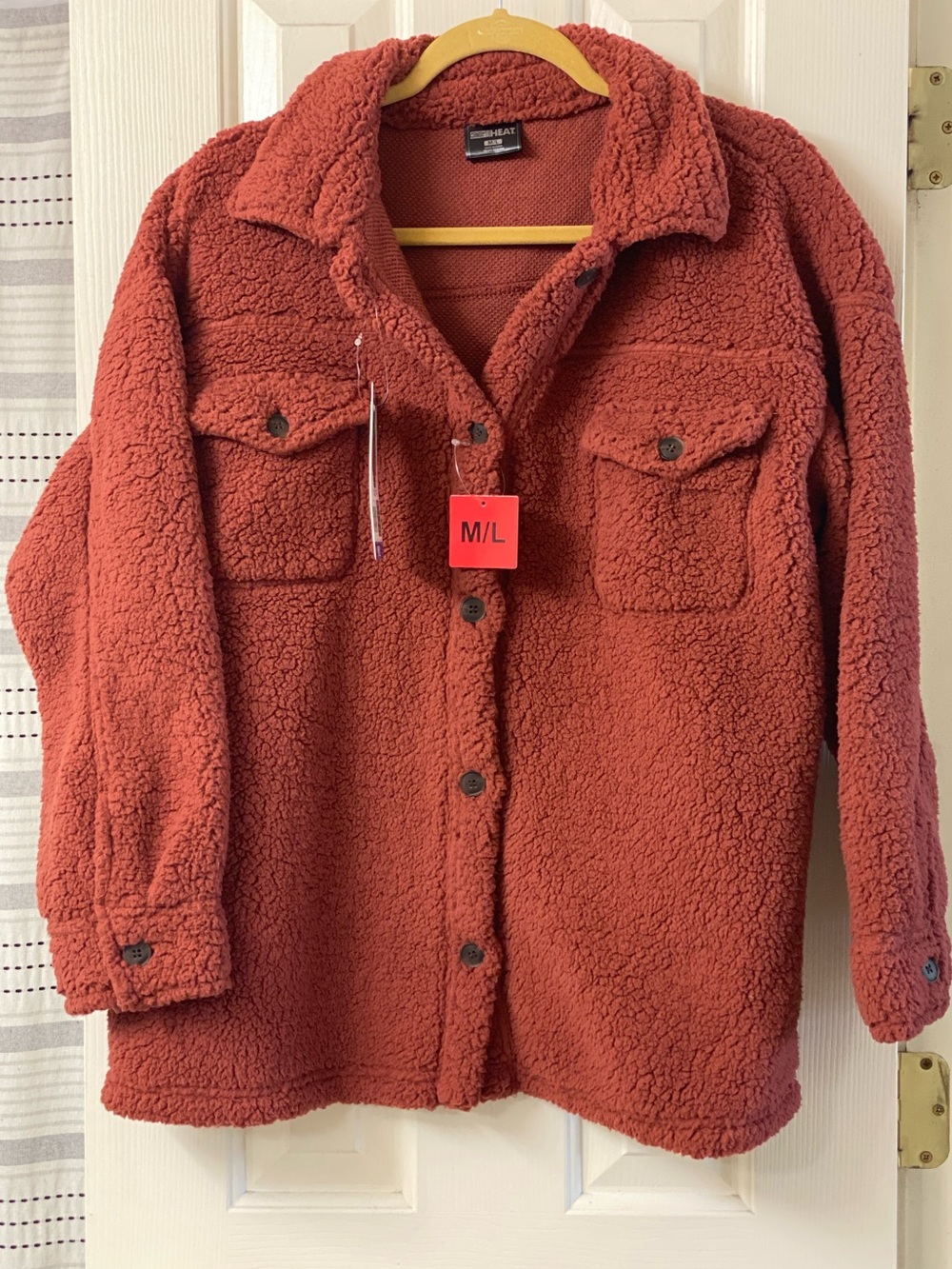 32 Degrees Heat Sherpa Button-Up Shirt Jacket - Spiced Apple Size M/L